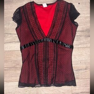 Vintage Elegant Red and Black Lace Top